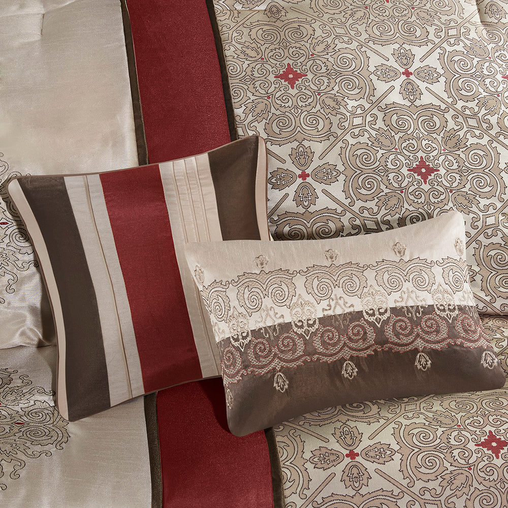 Queen 7 Piece Jacquard Comforter Set with Throw Pillows Media 9