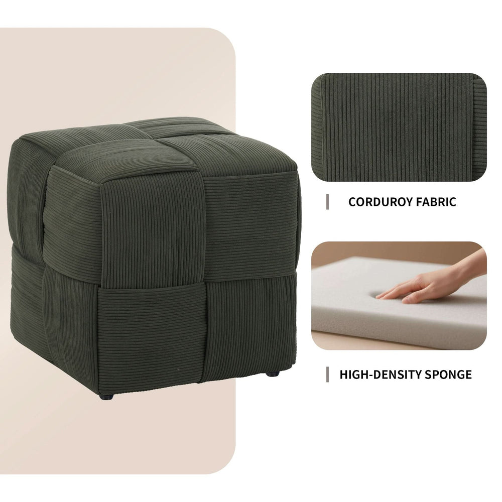 Ottoman Foot Rest Corduroy Green Square Stool For Living Room & Sofa Use Home Furniture Media 8