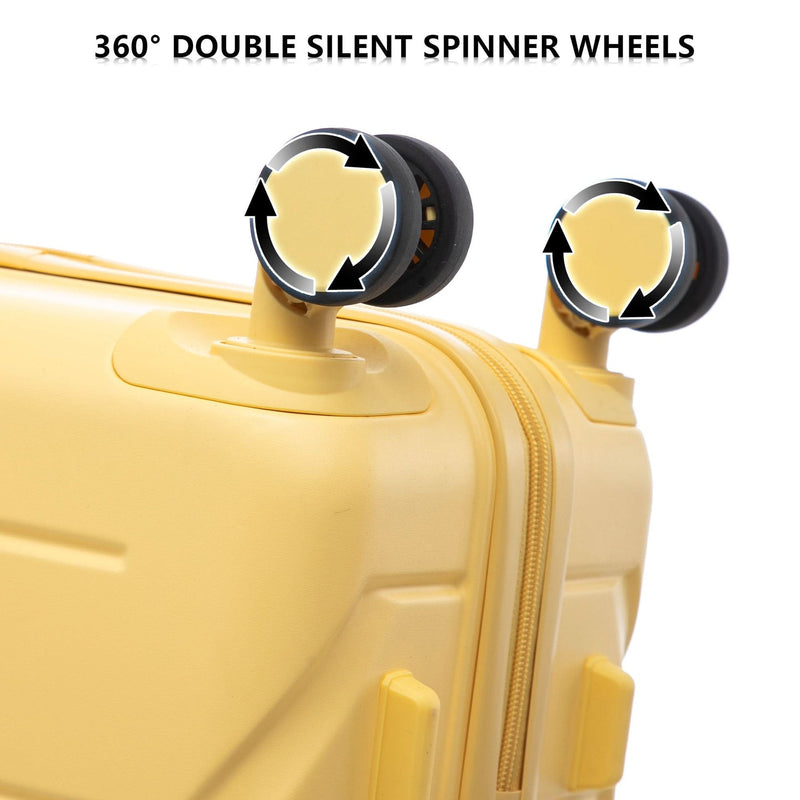 ABS Luggage Set Spinner Wheel 3-Piece Yellow Waterproof Travel Case 20 24 28 Inch