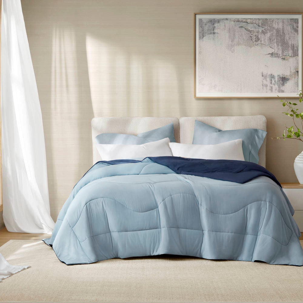 1-Piece Full/Queen Reversible Tencel Comforter Blanket,Blue Media 1