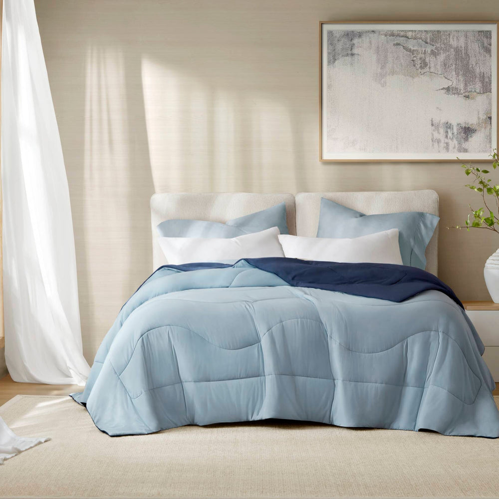 1-Piece Full/Queen Reversible Tencel Comforter Blanket,Blue Media 1