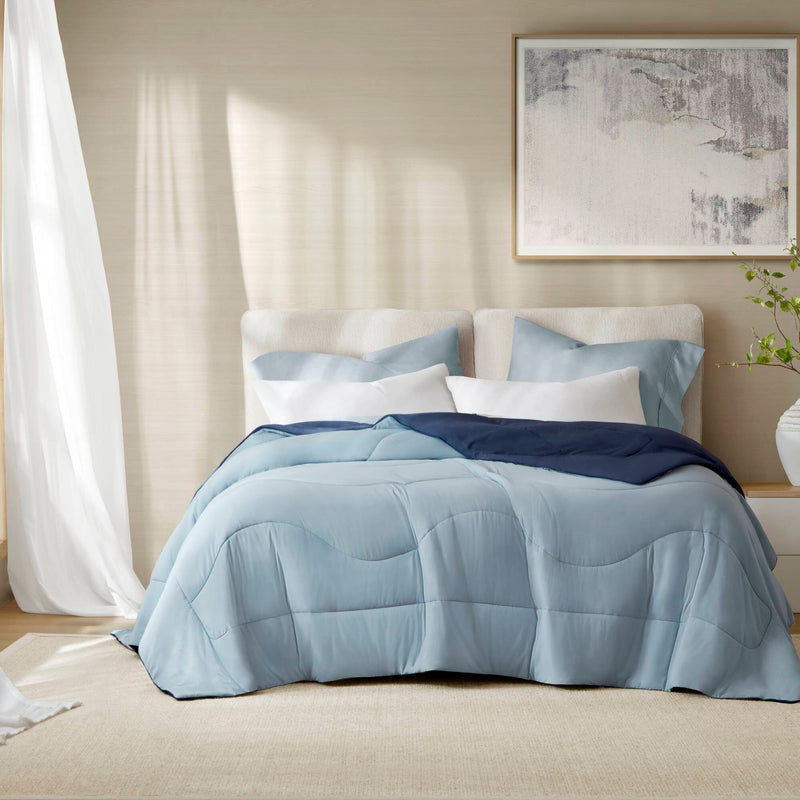 1-Piece King/Cal King Reversible Tencel Comforter Blanket,Blue
