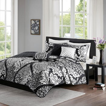 7 Piece Cotton Printed Comforter Set Grey King Media 6