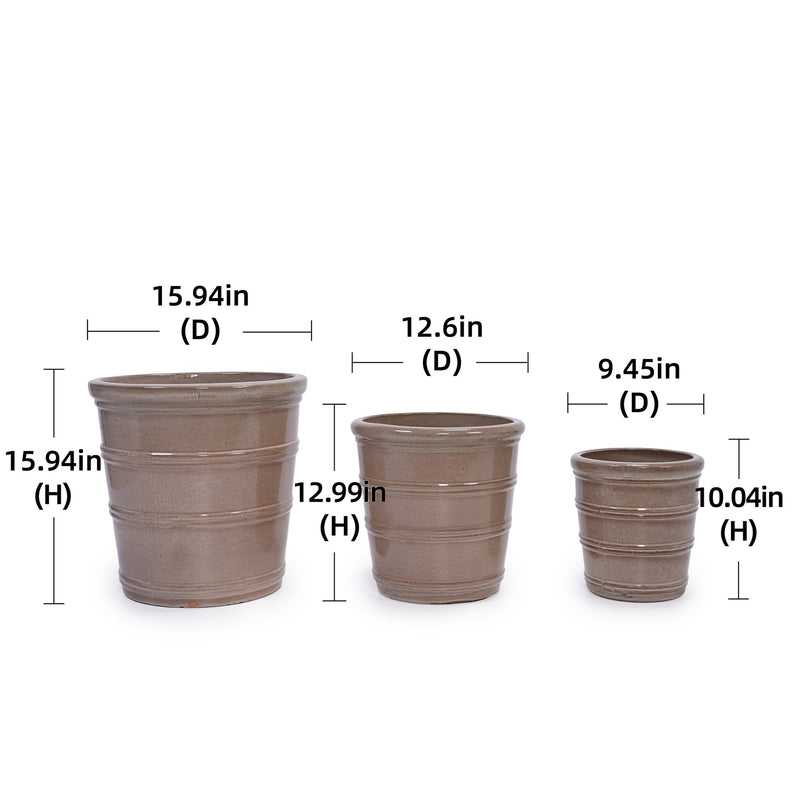 3 Pieces Ceramic Flowerpot, Modern Planter for Patio, Garden or Windowsills - Antique Yellow