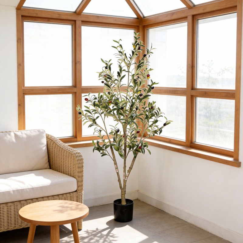 5' Artificial  Olive Tree in Black Plastic Pot, 1pc/set