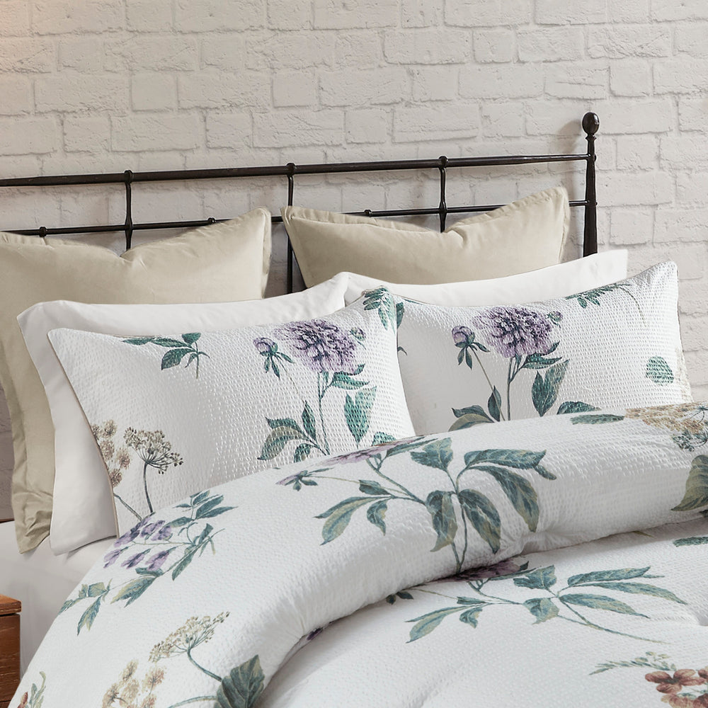 7 Piece Printed Seersucker Comforter Set with Throw Blanket Taupe/Blush Full/Queen Media 9