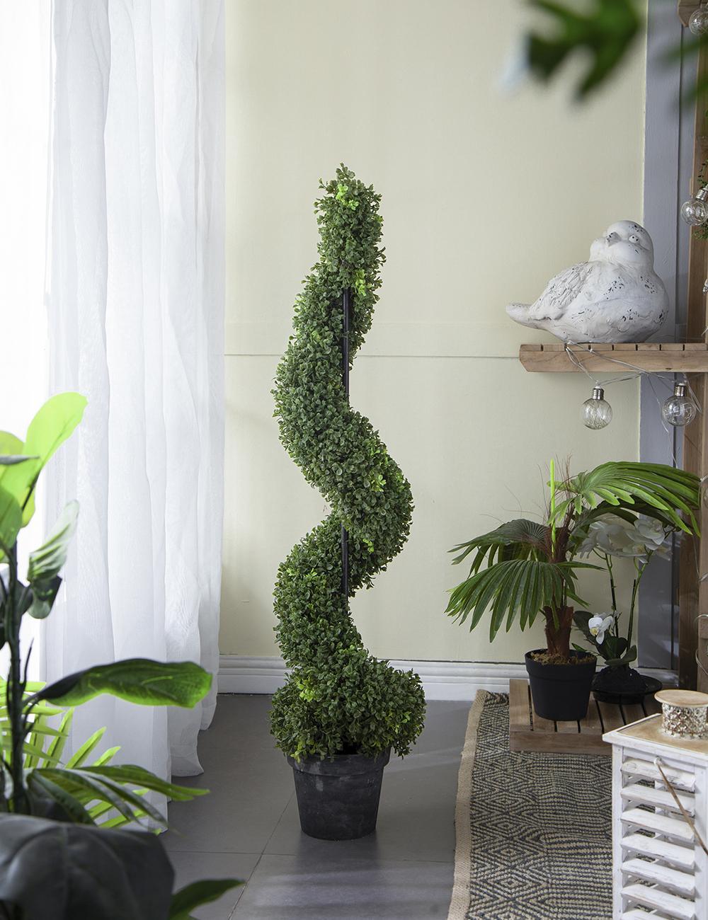 9.5x9.5x48' Tall Artificial Spiral Boxwood Topiary in Pot Media 1