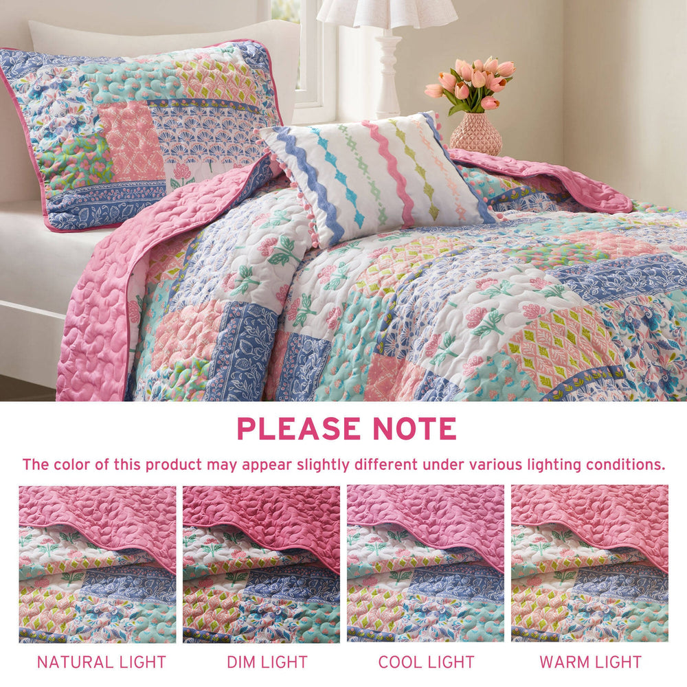 3-Piece Twin/Twin XL 3pcs Quilt Set,Pink Media 11