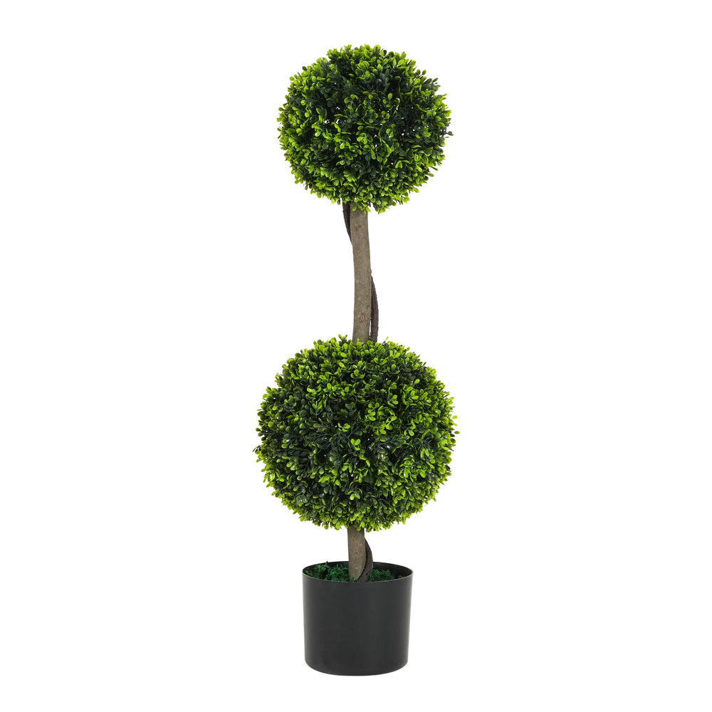 34' Artificial Topiary Boxwood Tree Double Ball with Black Plastic Pot, Set of 2 Media 6
