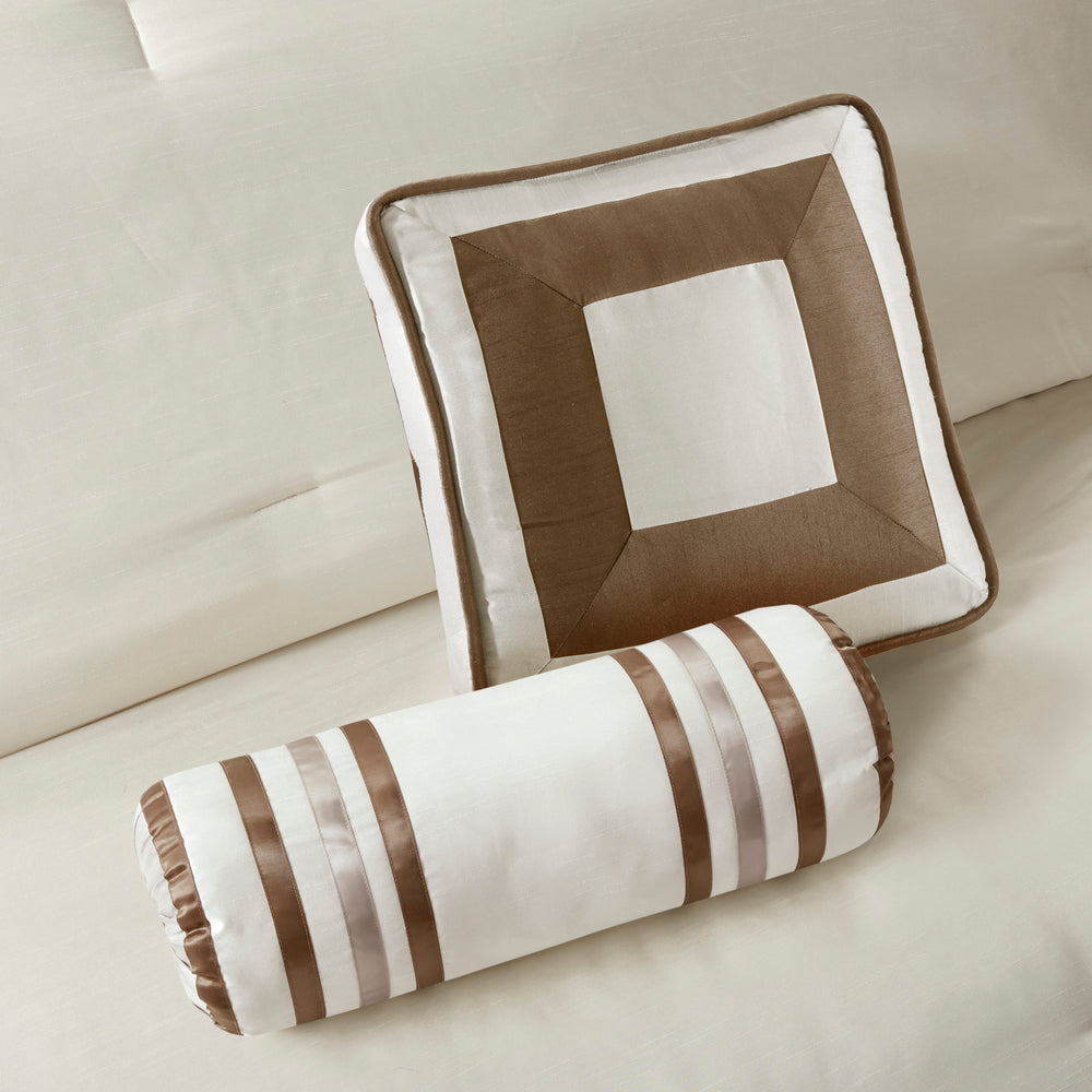7 Piece Comforter Set Taupe/Brown Queen Media 8