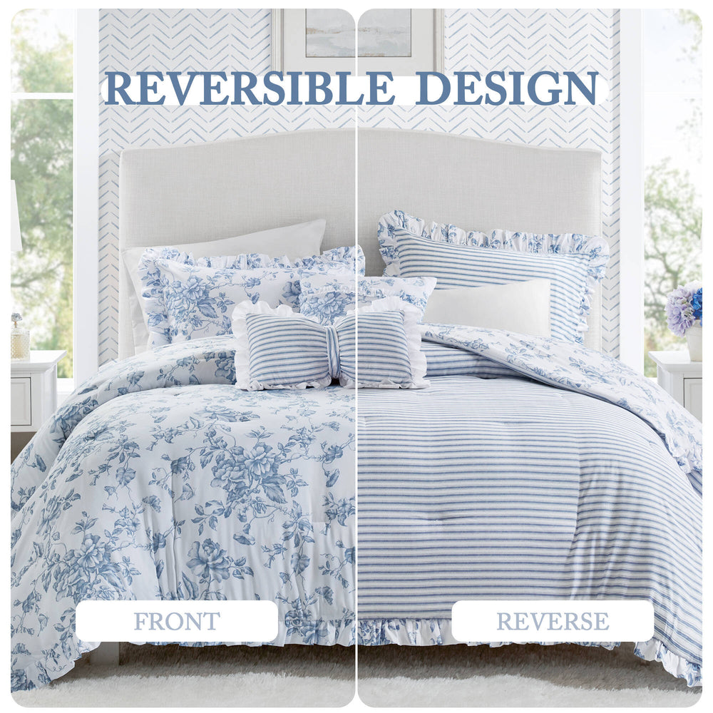5 Pieces King Comforter Set with Decorative Pillows,Blue Media 9
