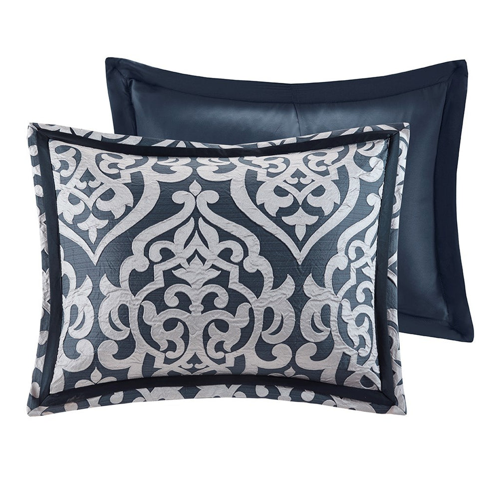8 Piece Jacquard Comforter Set Navy/Silver King Media 3