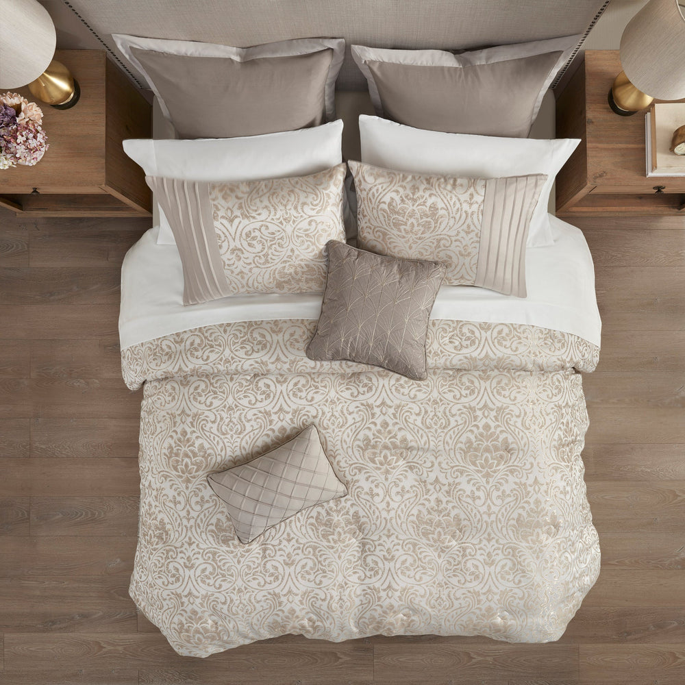 12 Piece Jacquard Comforter Set with Bed Sheets Khaki Cal King Media 11
