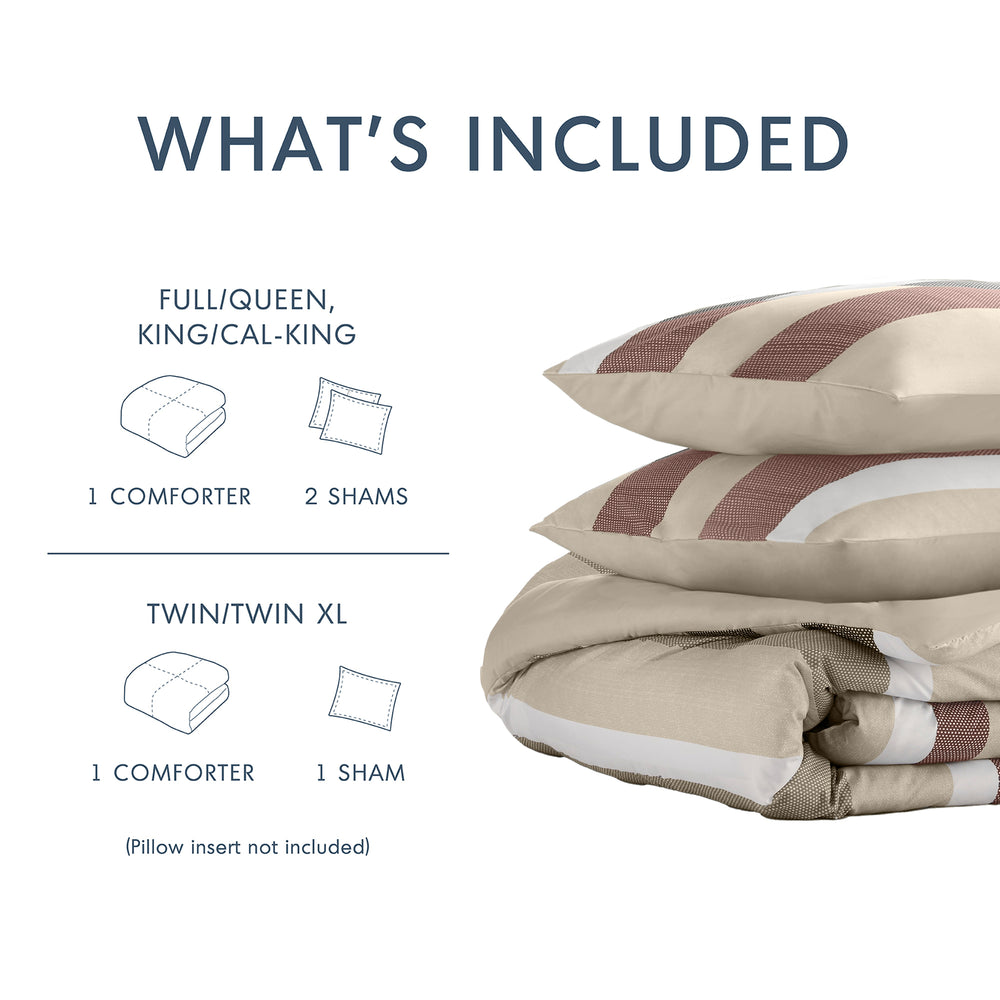 3-Piece Full/Queen Stripe Textured Print Comforter Set,Terracotta Media 2