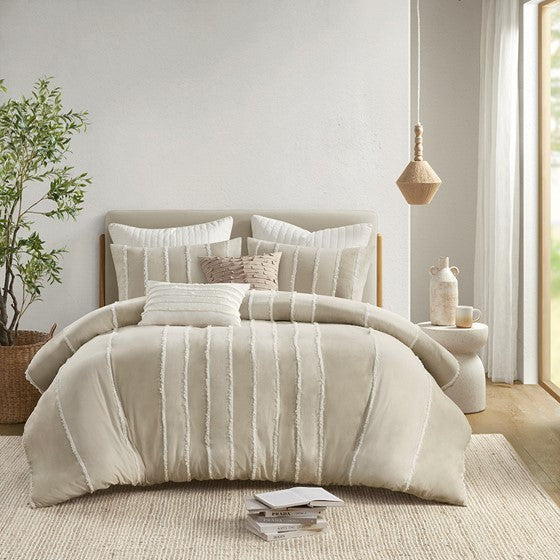 King/Cal King 3 Piece Striped Cotton Duvet Cover Set Media 1