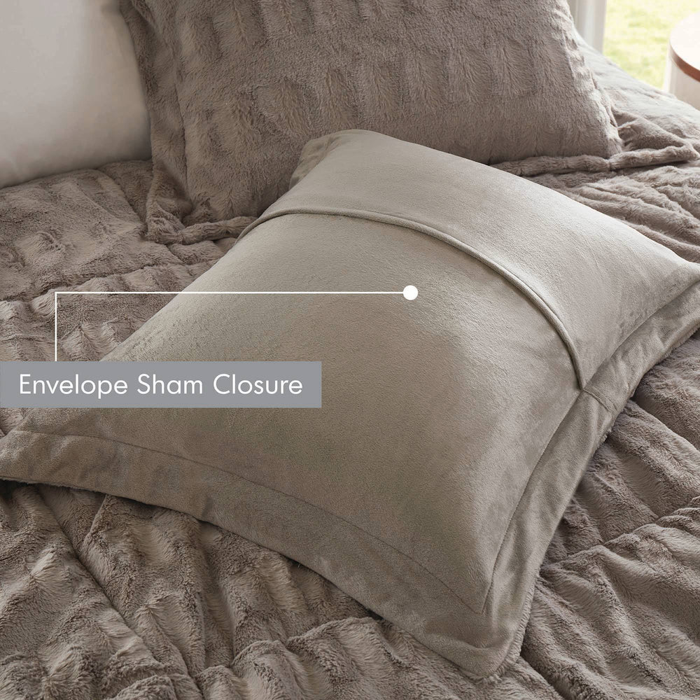 3 PCS King/Cal King Solid Faux Fur Comforter Mini Set Gray Media 5