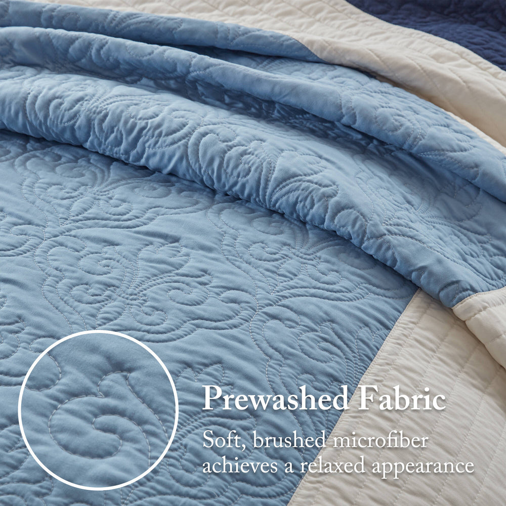 7-Piece King/Cal King 7 Piece Quilt Set with Euro Shams and Throw Pillows,Navy Media 7