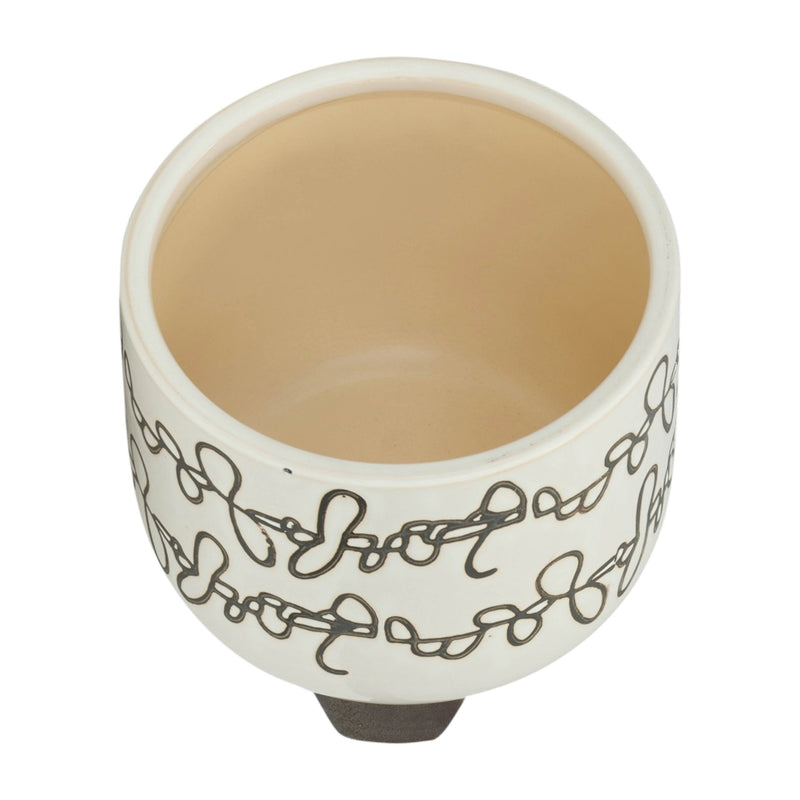 S/2 CERAMIC 6/8' SCRIBBLE FOOTED PLANTER, BEIGE