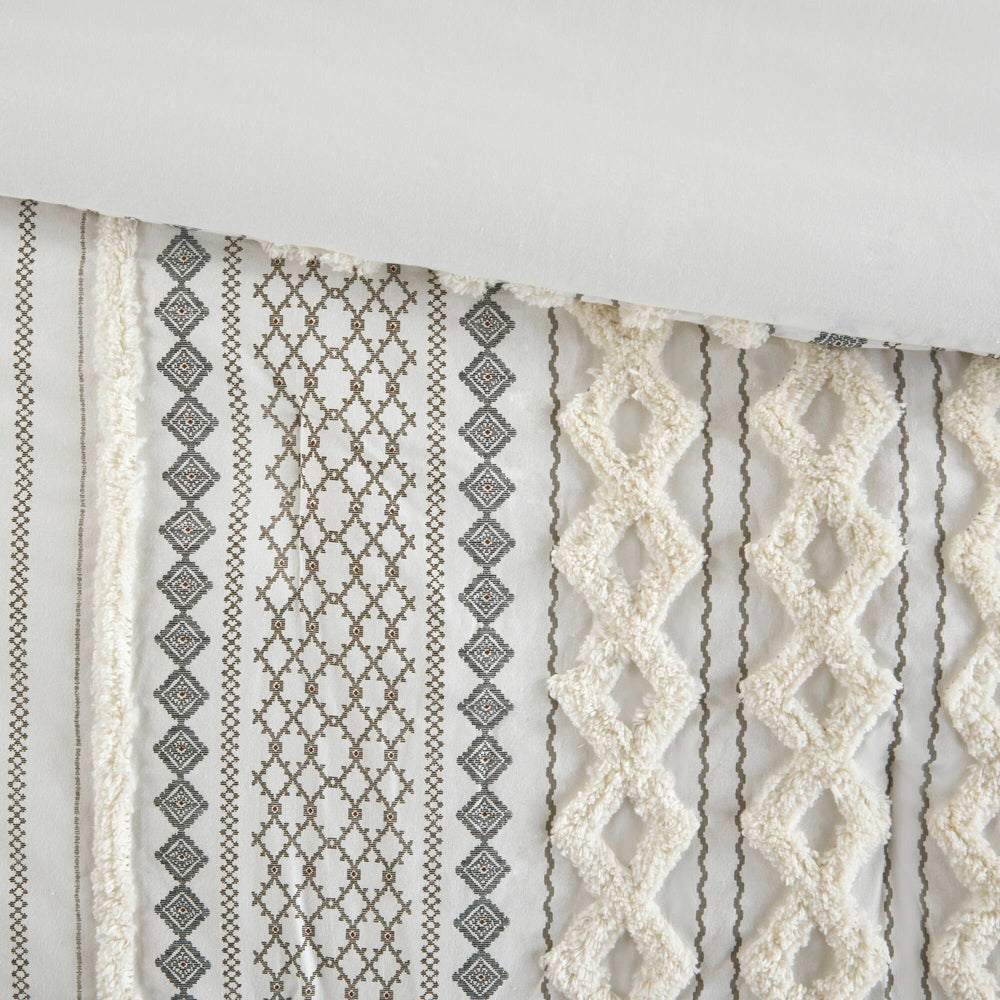 Cotton Printed Comforter Set with Chenille Ivory Full/Queen Media 19