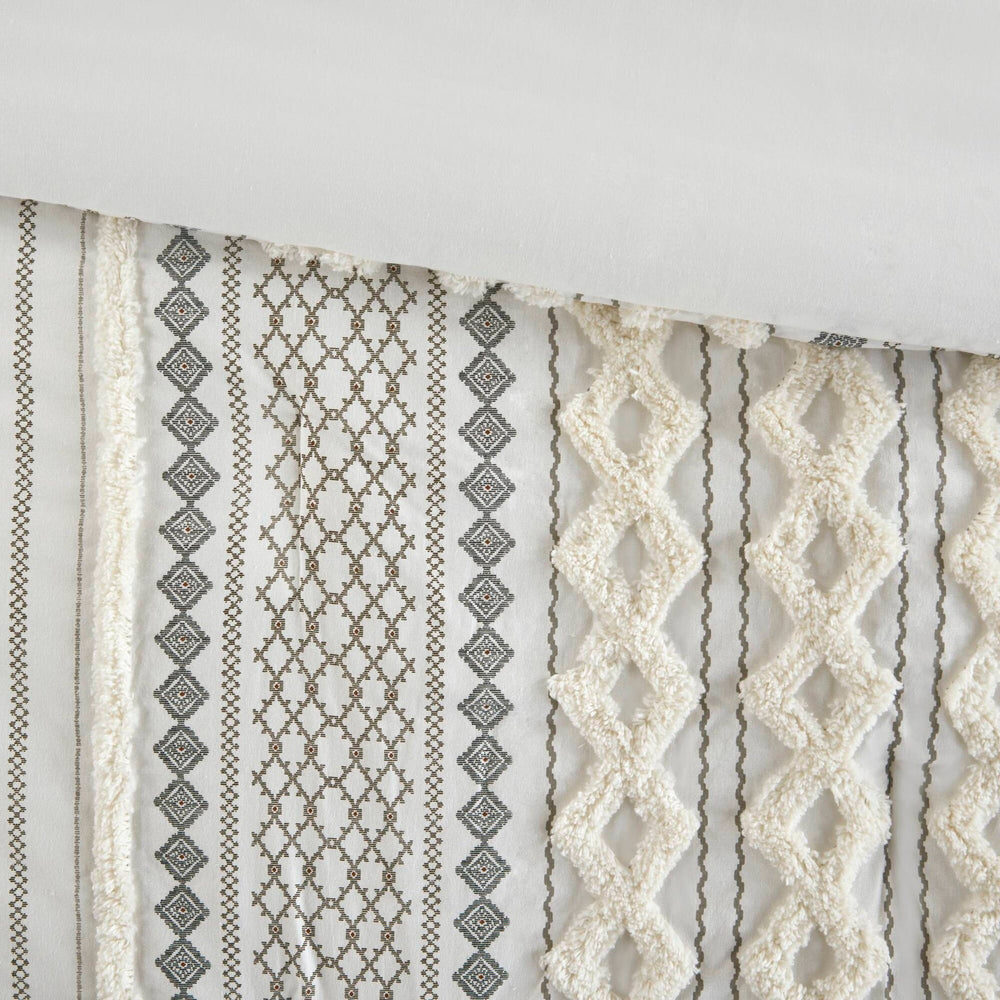 Cotton Printed Comforter Set with Chenille Ivory Full/Queen Media 19
