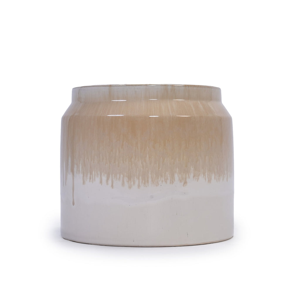 Handmade Non-Porous Ceramic Planter Set of 2, 6' & 8' Diameter, Beige Drip Glaze, for Aquatic Plants Indoor/Outdoor Shelf & Desk Use, Breathable Clay Media 8