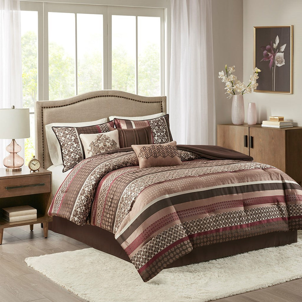 7 Piece Comforter Set Red Cal King Media 1