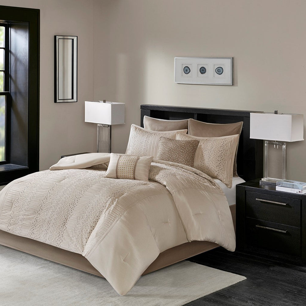8 Piece Embroidered Comforter Set Natural King Media 1