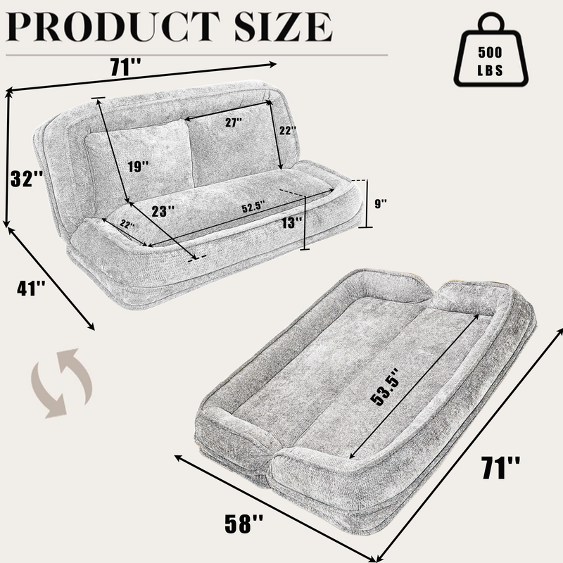 Pet Sofa Bed Chenille 2-In-1 Lounge Couch With 5 Adjustable Positions For People & Pets Beige