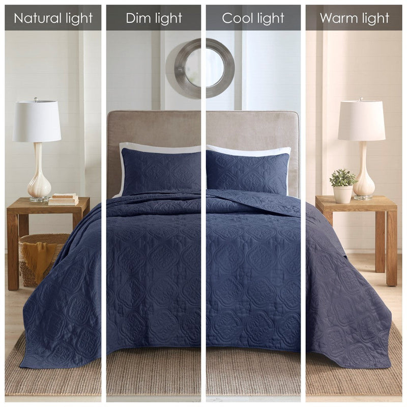 3 Piece Reversible Bedspread Set Navy Full/Queen