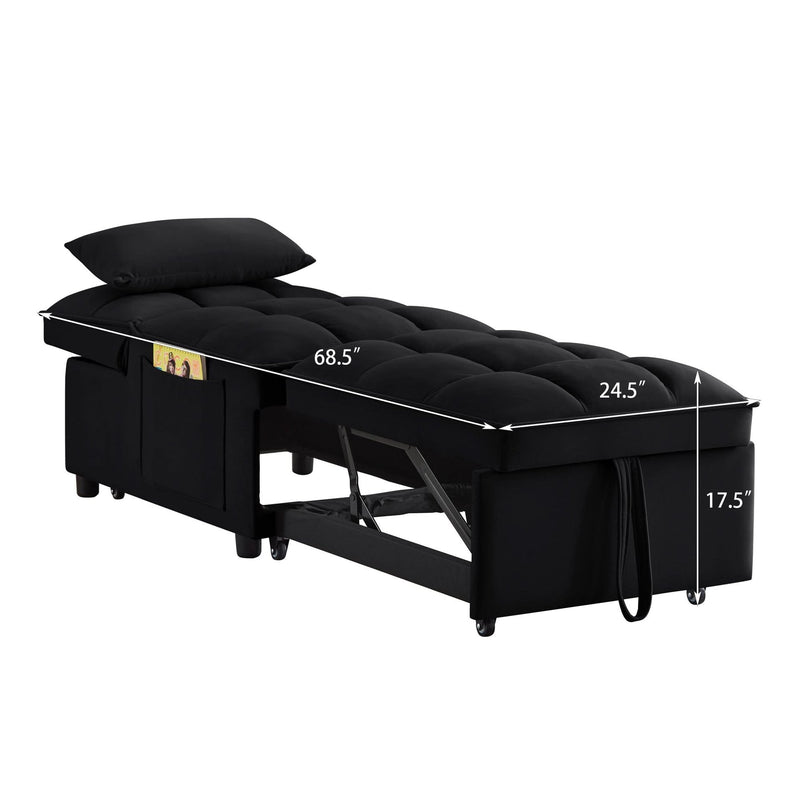 Velvet Sofa Bed Convertible Chaise Lounge Black Living Room American Design