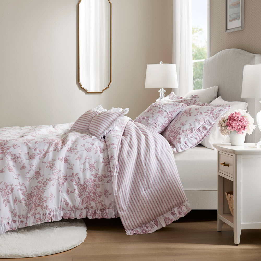 5 Pieces King Comforter Set with Decorative Pillows,Pink Media 15