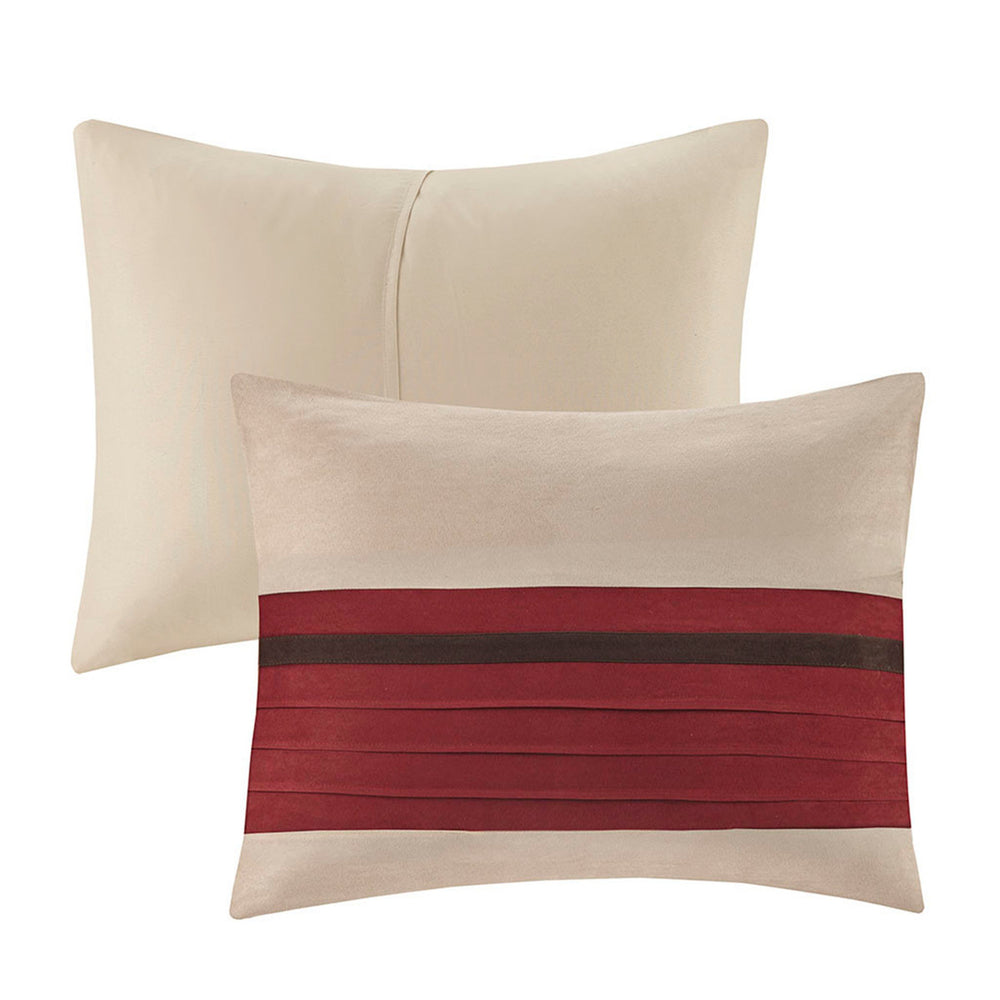 7 PC Pieced Faux Suede Comforter Set Red King Media 8