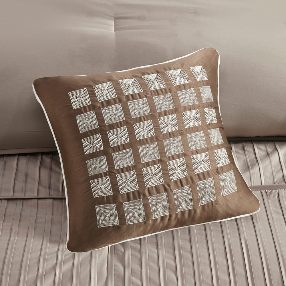 7 Piece Polyester Charmeuse Comforter Set Taupe Cal King Media 3