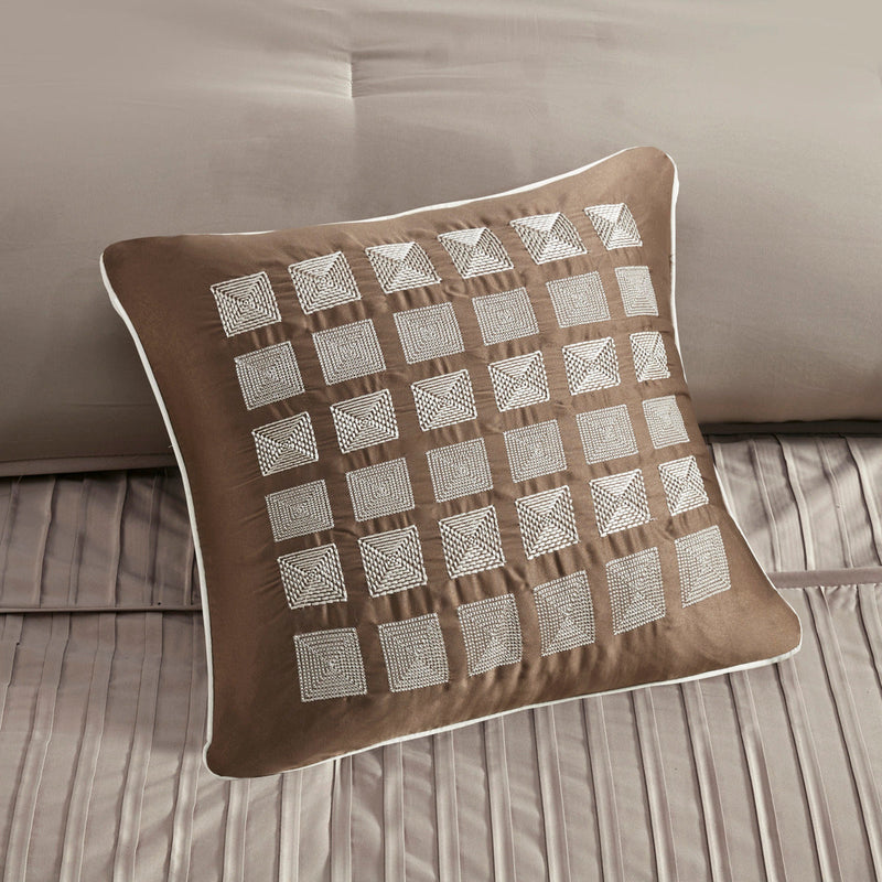 7 Piece Polyester Charmeuse Comforter Set Taupe Cal King