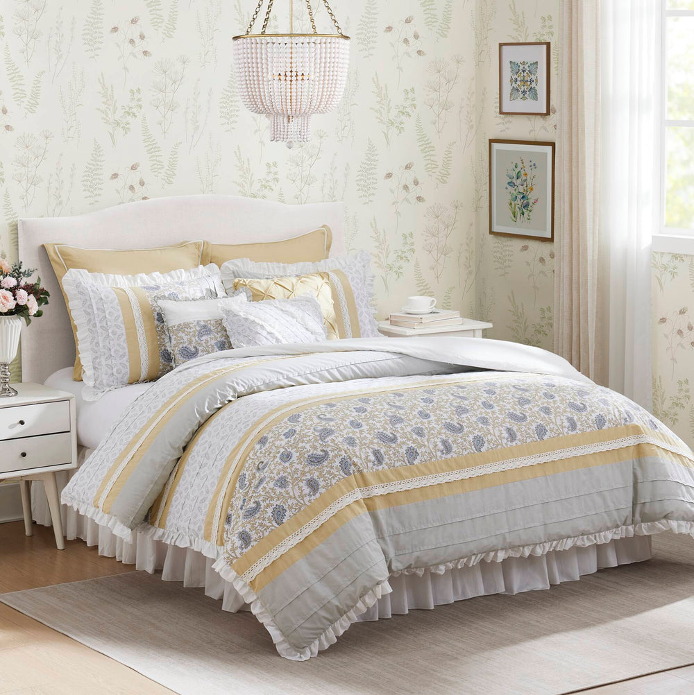 9 Piece Cotton Percale Comforter Set Yellow Cal King Media 1