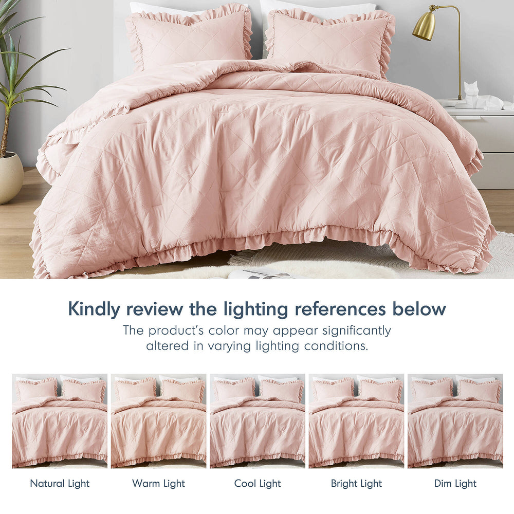 3-Piece Full/Queen Diamond Quilted Ruffle Edge Comforter Set Media 5