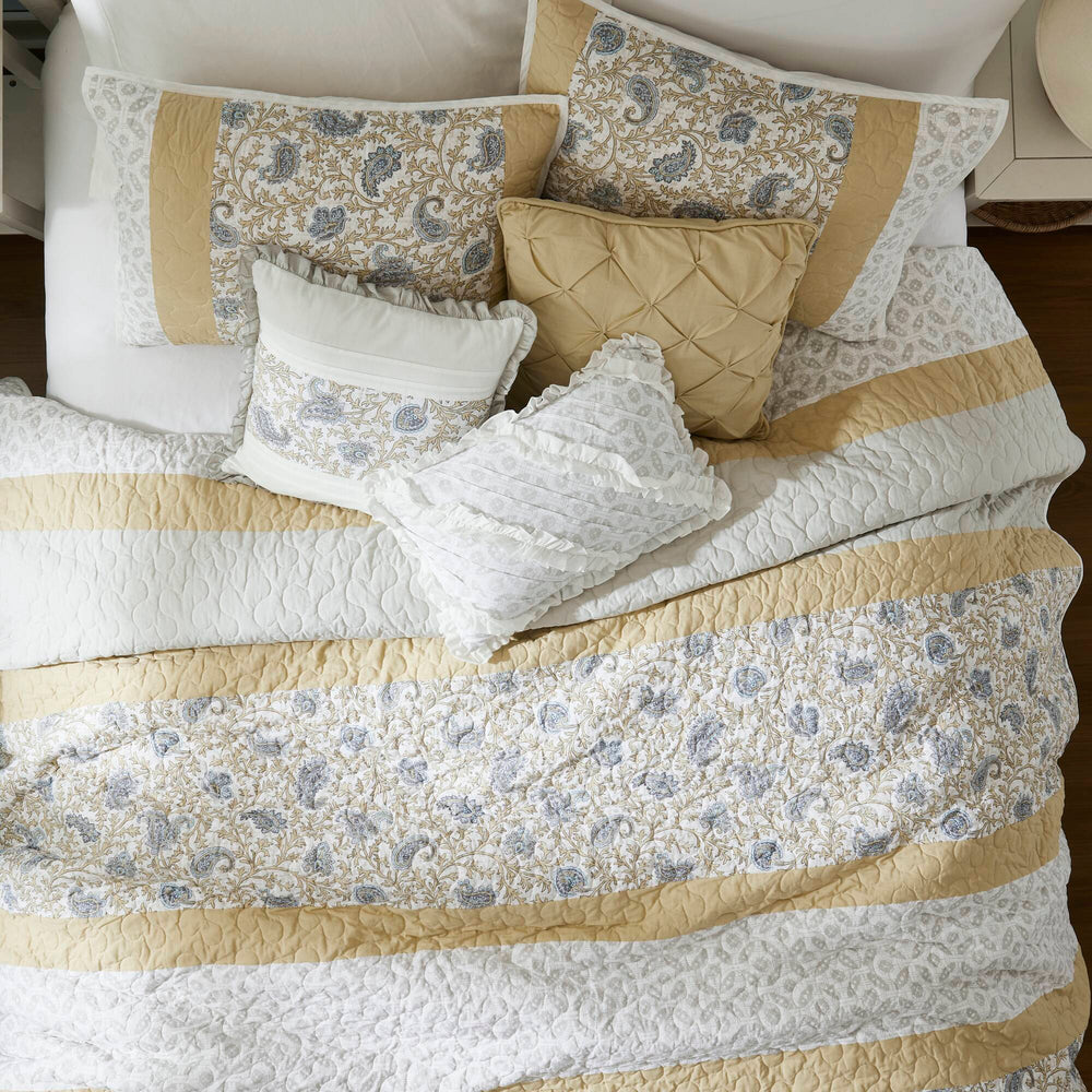 6 Piece Cotton Percale Quilt Set with Throw Pillows Yellow King/Cal King Media 8