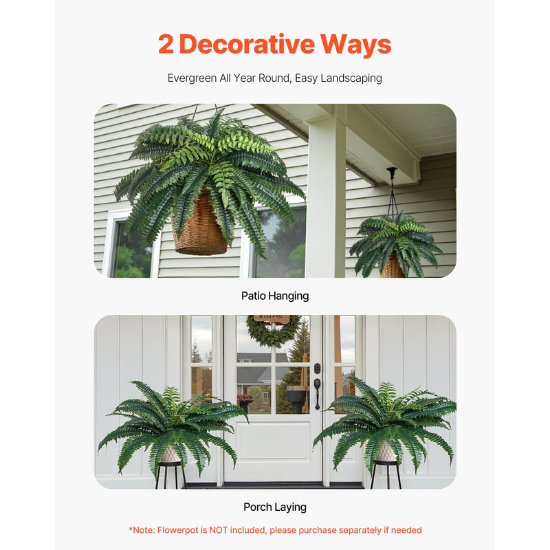 2 Pcs Artificial Boston Ferns Plastic Fern 35 Branches Indoor Outdoor Decor