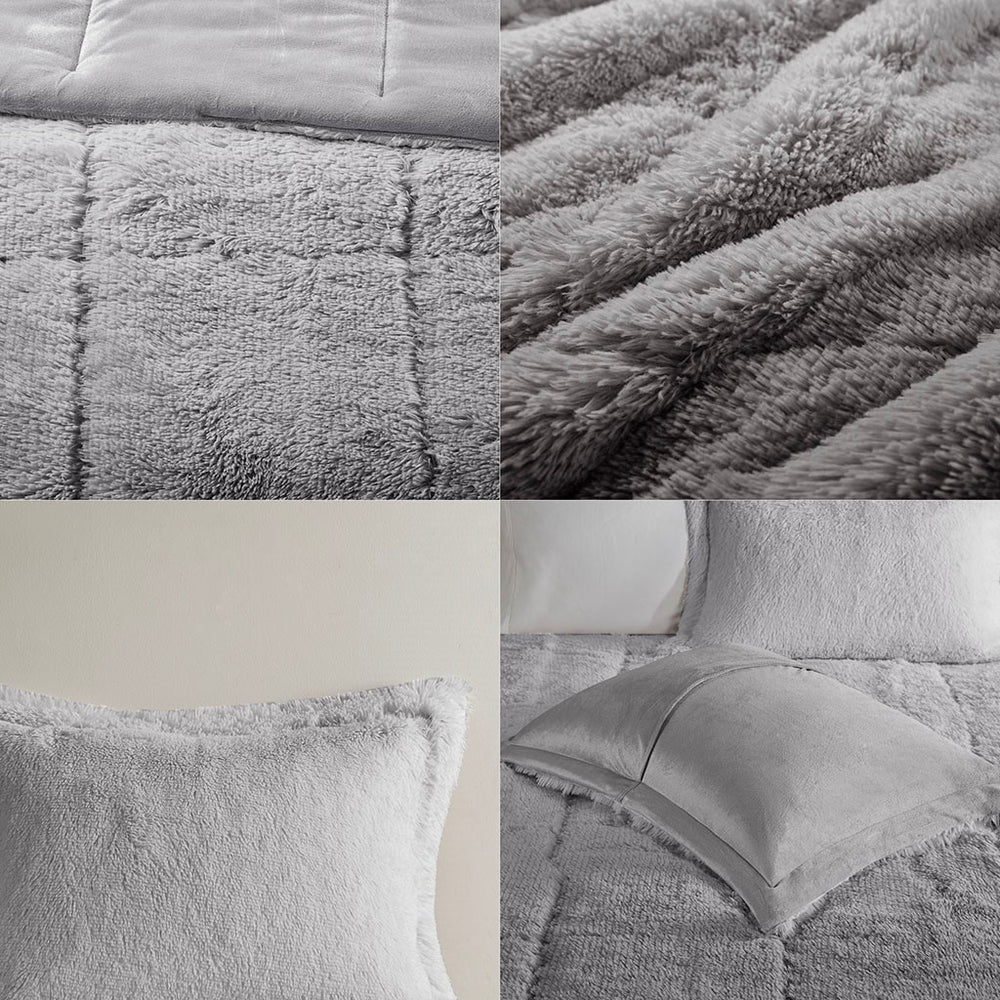 King/Cal King Ombre Shaggy Long Fur Comforter Mini Set Media 4