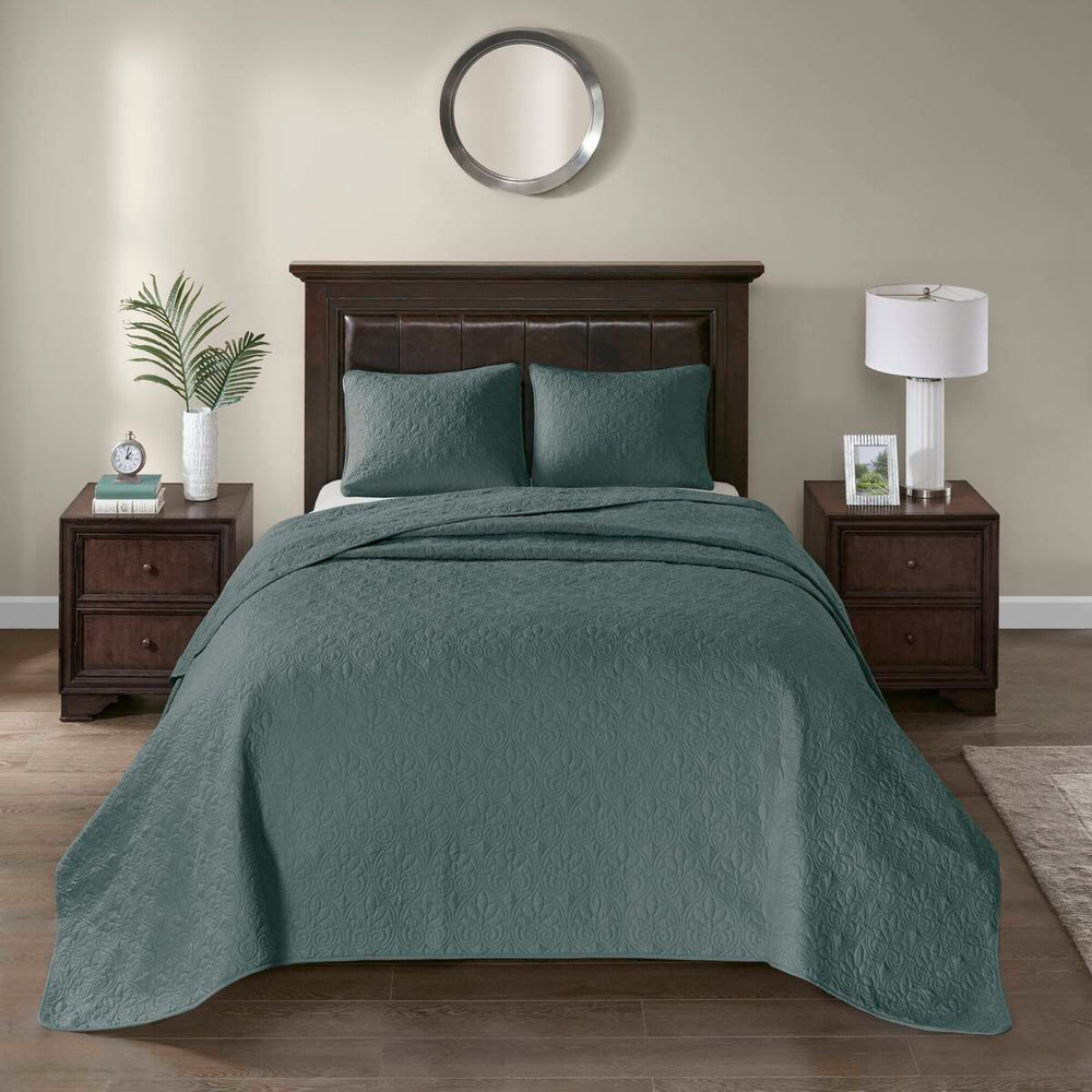 3 Piece Reversible Bedspread Set Balsam Green King Media 5