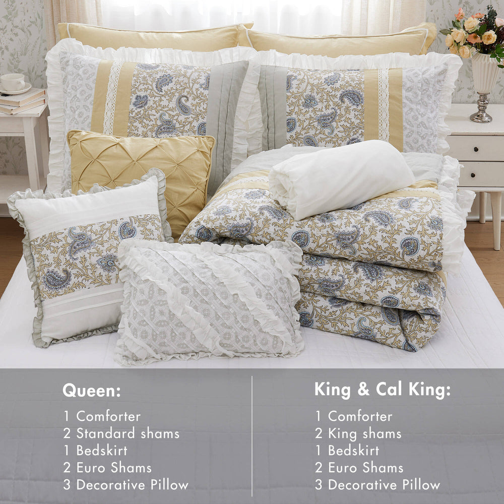 9 Piece Cotton Percale Comforter Set Yellow King Media 8