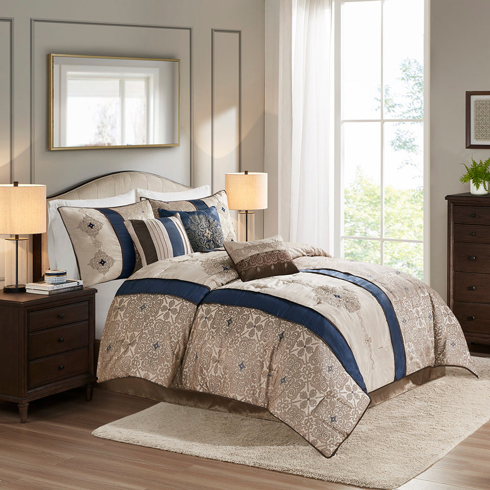 King 7 Piece Jacquard Comforter Set with Throw Pillows Media 1
