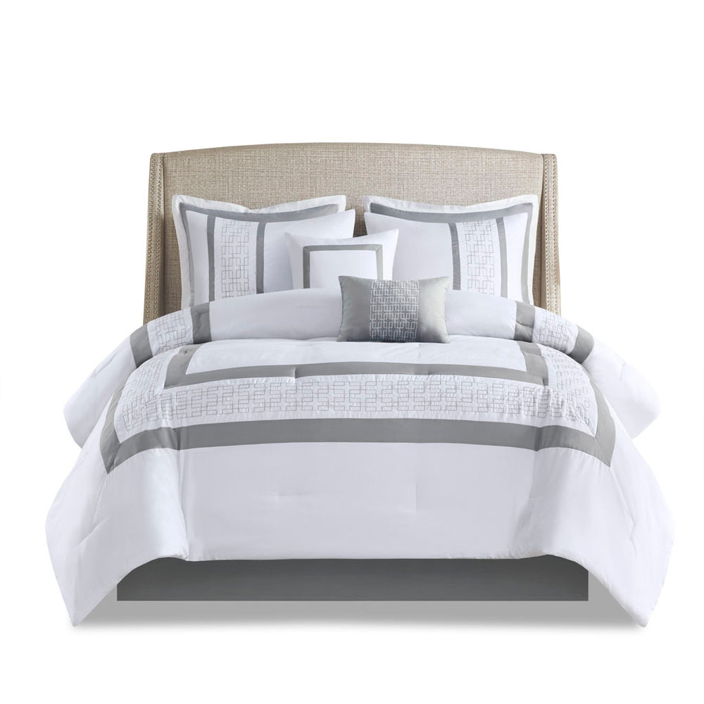 8 Piece Embroidered Comforter Set White Cal King Media 2