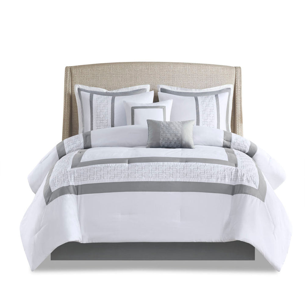 8 Piece Embroidered Comforter Set White Queen Media 2