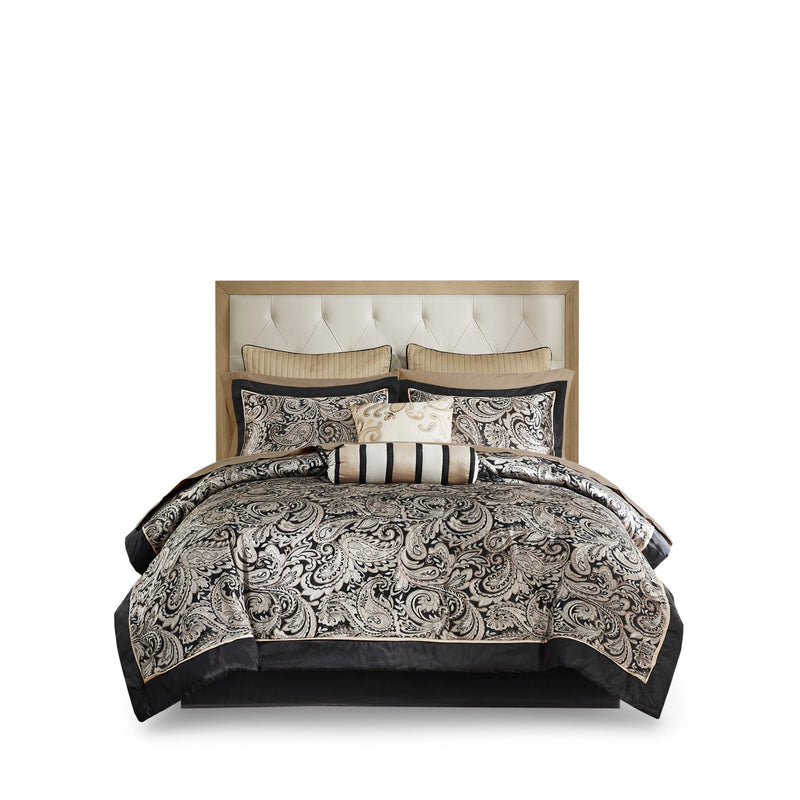 12 Piece Comforter Set with Cotton Bed Sheets Black King