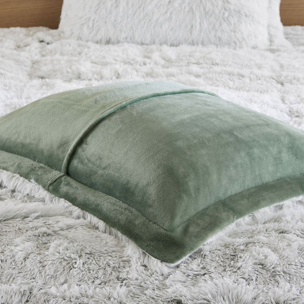 Faux Fur Comforter Set Shaggy King Cal King Green White Bedding for Bedroom 3 Piece Media 5