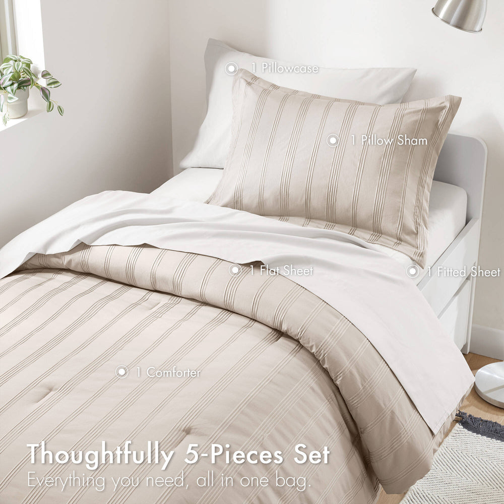 5-Piece Twin/Twin XL Woven Striped Comforter Set Media 9