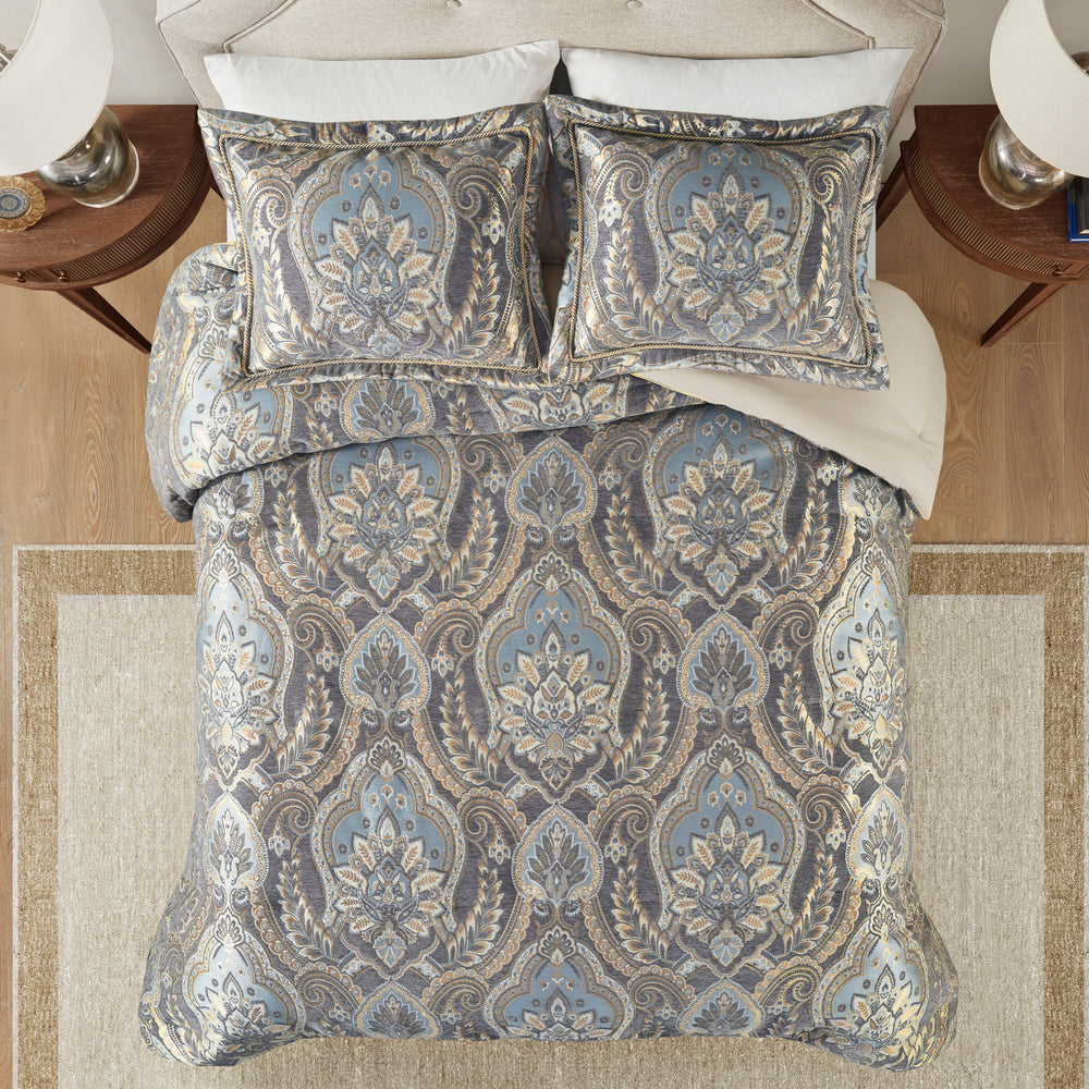 4 Piece Comforter Set Blue/Grey King Media 10