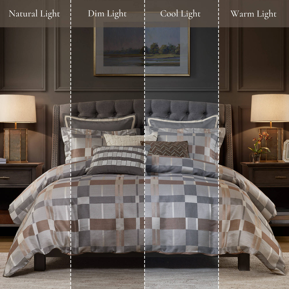 8 PCS Queen Jacquard Oversized Duvet Style Comforter Set Taupe Media 3