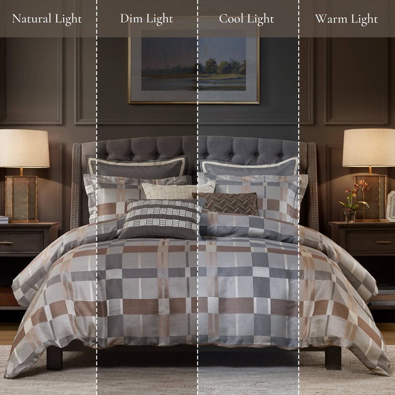 9 PCS King Jacquard Oversized Duvet Style Comforter Set Taupe